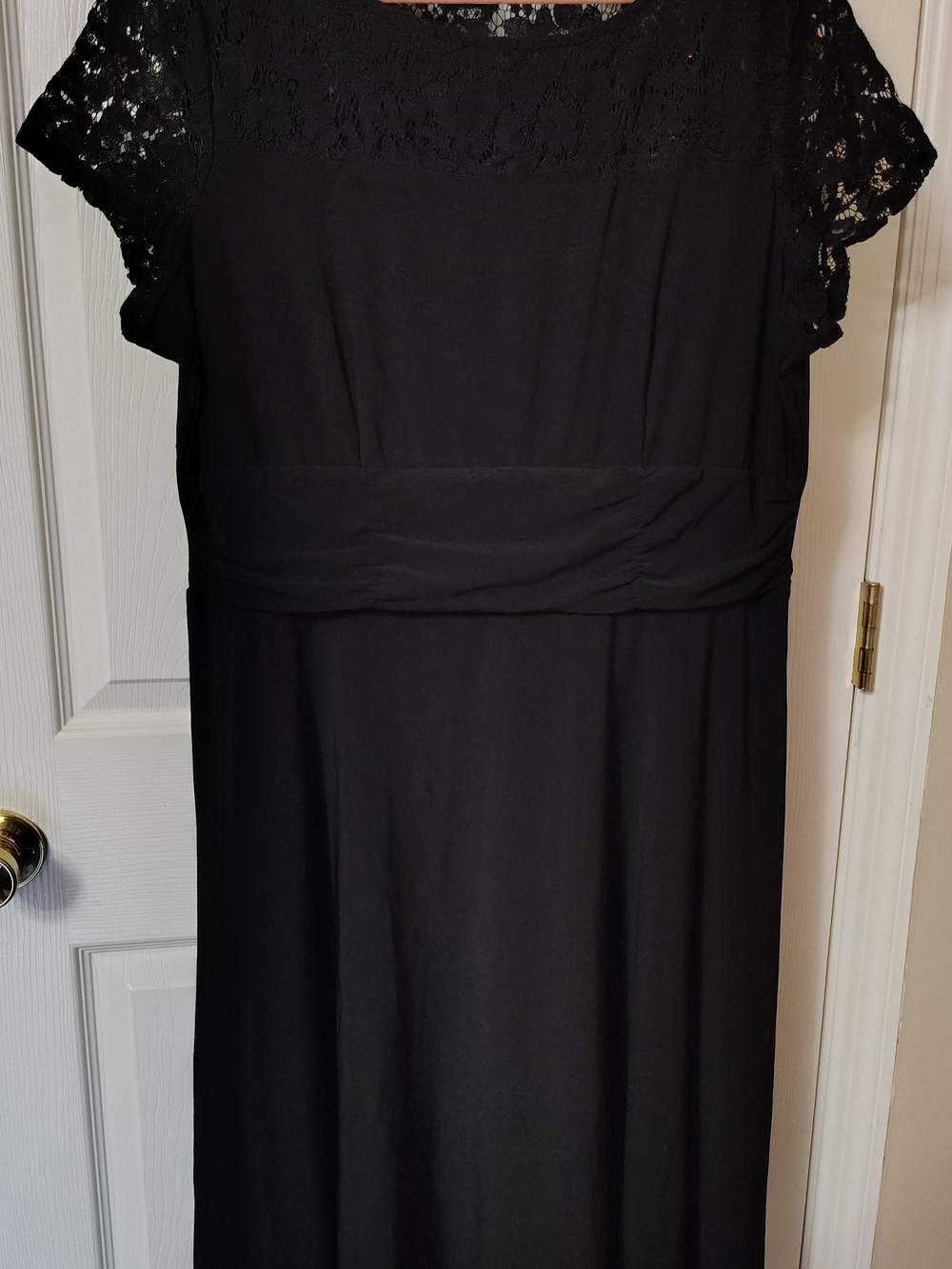 Classic Black Midi Dress with Lace Yoke